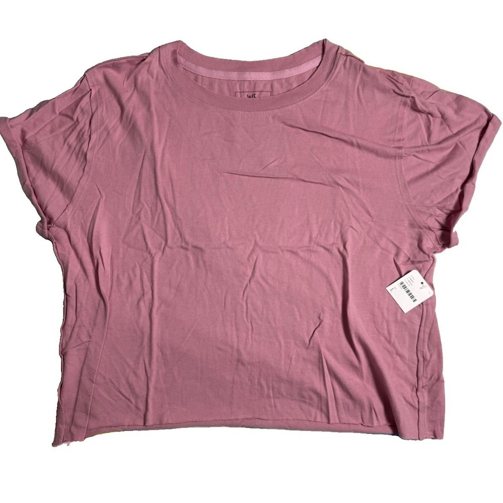 Free People WE THE FREE Nina Tee Cotton Shirt Raw Edge Pink Size Large NWT